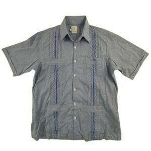 Dos Carolinas Mens M Guayabera Shirt Blue Gingham Embroidered TWU Short Sleeve